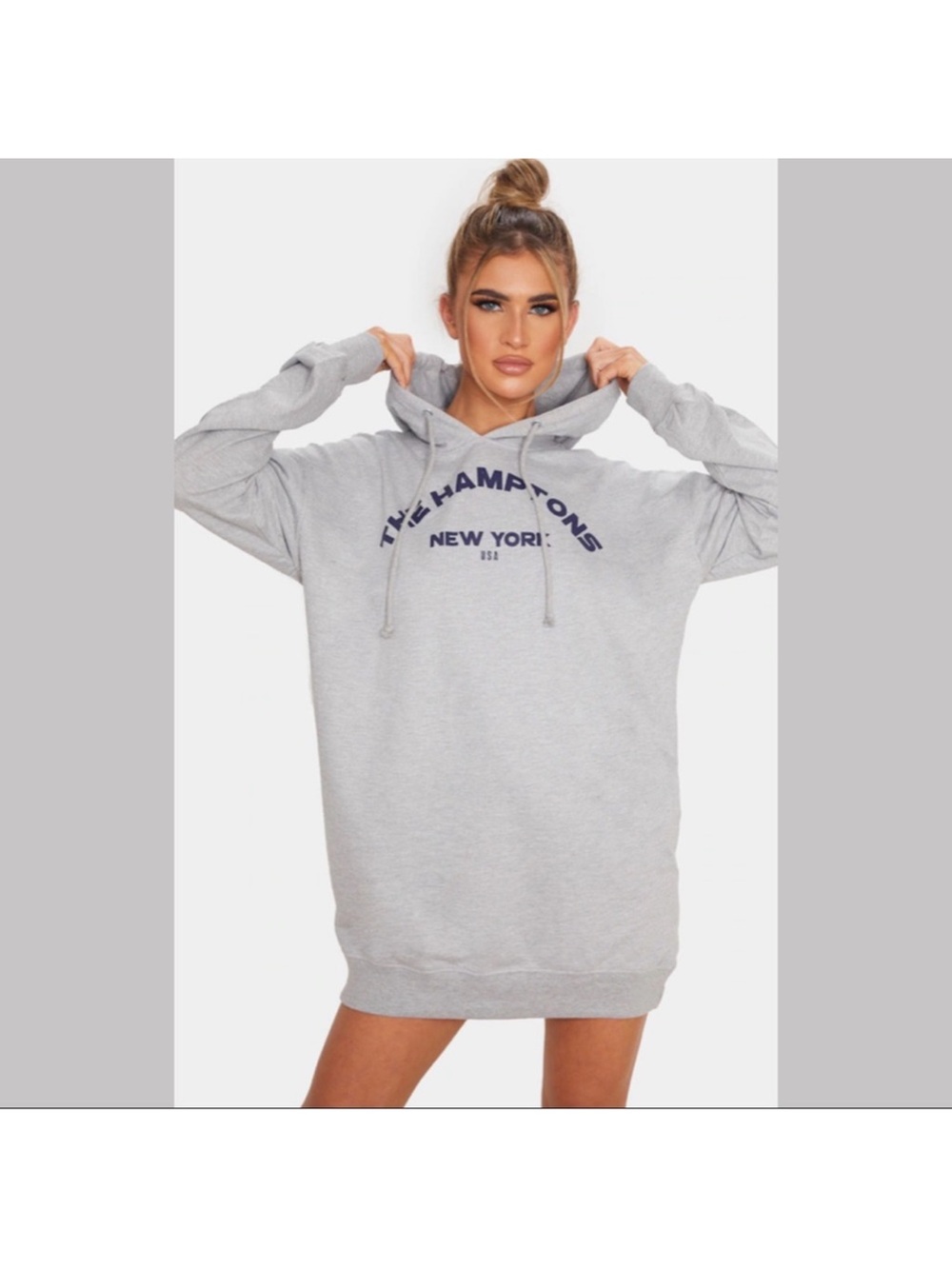 PrettyLittleThing Gray Long Sleeve Hooded Dress